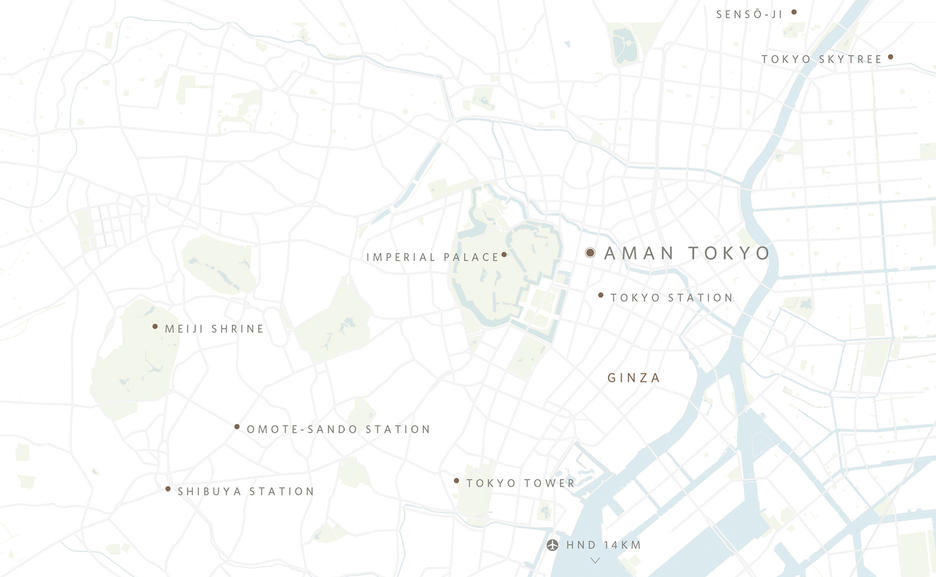Aman map, Aman Tokyo, Getting here